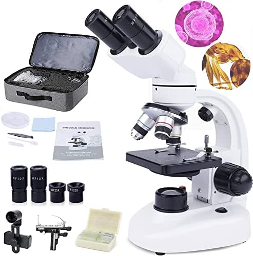 Compound Binocular Microscopes,8000x/10000/15000x Students Microscope,with Dual LED Illumination&Mechanical Stage,10pcs Glass Specimen+Phone Holder,for Students&Beginners,15000X
