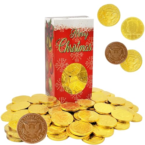 Fruidles Christmas Premium Belgian Milk Chocolate Gold Coins, Candy Stocking Stuffers, Nut-Free Chocolate Candy, 1Lb Box (Single)