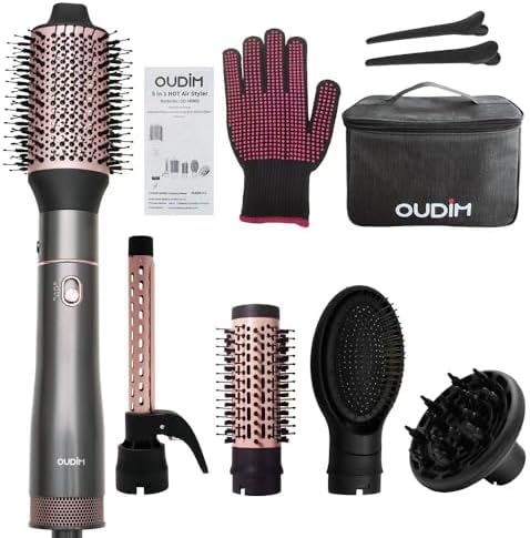 5 in 1 Negative Ion Hair Dryer Brush Blow Dryer Brush Set, Hot Air Styler with Multiple Lengths Suitable for Variable Needs for Hair Curling, 3 Temperature and Wind Settings, Travel Bag Easy to Carry