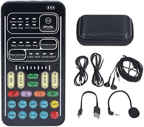 Voice Changer Set, DC 5V I9 Multifunction Voice Changer Set Portable Recording Mini Sound Card with 8 Built in Sound Effects for Game Anchor Recording Computer Use (English