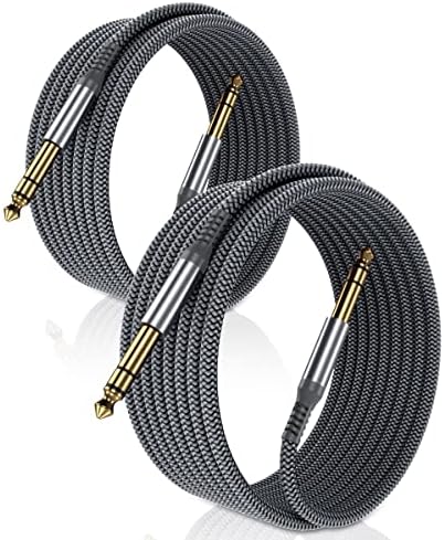 Elebase 1/4 Inch TRS Instrument Cable 20ft 2-Pack,Straight 6.35mm Male Jack Stereo Audio Interconnect Cord,6.35 mm Balanced Line for Electric Guitar,Bass,Keyboard,Mixer,Amplifier,Amp,Speaker,Equalizer