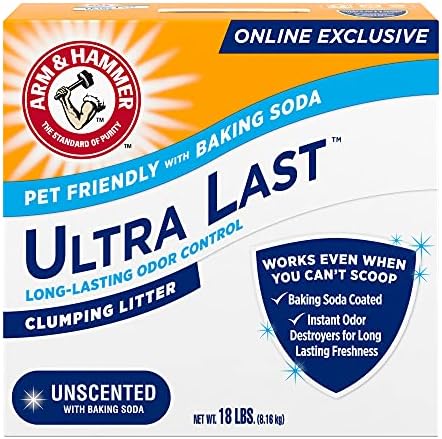 Arm & Hammer Arm Hammer Ultra Last Unscented Clumping Cat Litter, MultiCat 18lb, Pet Friendly with Baking Soda