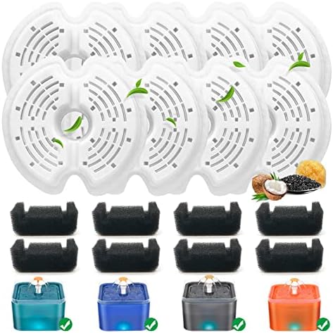 8 Pack - Cat - Water - Fountain - Filters with 8 Sponges, Replacement Filters for 67oz/2L Pet Drinking Fountain Dog Water Dispenser