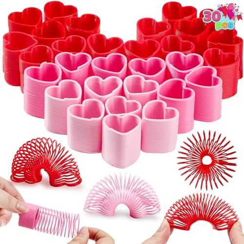JOYIN 30 Packs Party Favors with Mini Springs Toys, Multi-Color Heart Coil Springs Toys, Stress Relief Fidget Toys for Kids Classroom Exchange, School Prize and Goodie Bag Stuffers