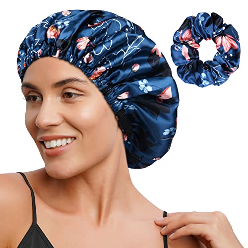 YANIBEST Double Layer Satin Bonnet Silk Bonnet Adjustable Hair Bonnet for Sleeping Hair Bonnets for Women Curly Natural Hair