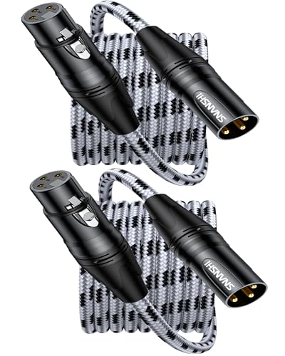 SNANSHI XLR Cables, 20ft 2-Pack – Balanced XLR Microphone Cable with Oxygen-Free Copper, Dual Shielding, Gold-Plated Connectors, and Nylon Braided Jacket for Mics, Mixers, and Audio Interfaces