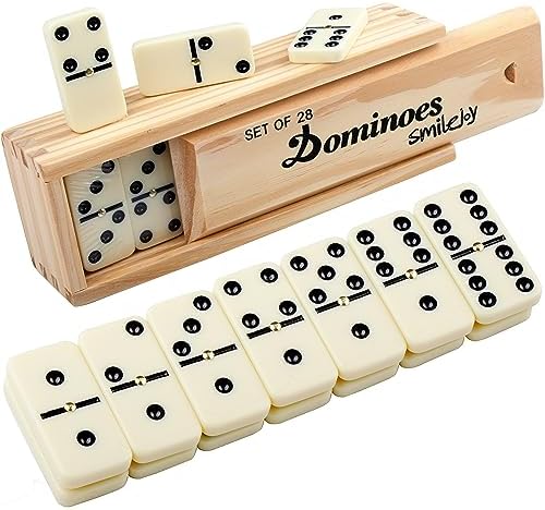 Smilejoy Dominoes Set for Adults, Domino Set for Classic Board Games,Double 6 Domino Game Set 28 Pieces with Wood Case (2 Players)