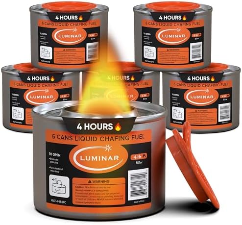 Luminar Resealable-Wick Chafing Fuel Cans, 6 Pack, 4 Hour - Premium Quality Burners for Food Warmers - No More Spills, Waste, or Hassle - Perfect for Convenient, and Long-Lasting Event Catering
