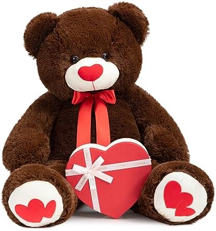 HollyHOME Big Teddy Bear Stuffed Animal Large Bear Plush with Red Heart for Girlfriend and Kids Valentine's Day 36 inch Chocolate