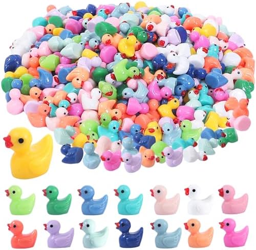 Mini Ducks 300 Pack Tiny Duck Figurines Bulk for Miniature Dollhouse Decor Accessories Garden Aquarium Potted Ornament Party Toys DIY Charms Office Classroom Activity to Hide