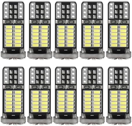 10 Pieces 194 LED Bulb Super Bright 6500K T10 168 2825 W5W 34-SMD 3014 Chipsets Replacement Bulbs for Car Trunk Interior Dome Map Door Dash Courtesy License Plate Lights - Xenon White