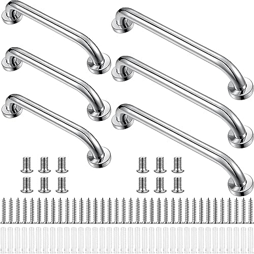 Therwen 6 Pack Grab Bars for Bathtubs and Showers Shower Grab Bars for Seniors Stainless Steel Bathroom Handicap for Elderly for Wall Shower Handle Assist Device(12 Inch, 16 Inch,Silver)