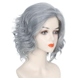 Koonfan Short Wavy Sliver Gray Grandma Wig Old Lady Wig Halloween Costume Cosplay Women Wigs