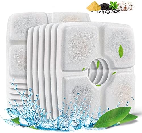 Comsmart Pet Fountain Filter Set, 3 Triple Filtration System Replacement Cat Water Fountain Filters for Square 84oz/2.5L Automatic Pet Fountain Cat Water Fountain (Pack of 12)