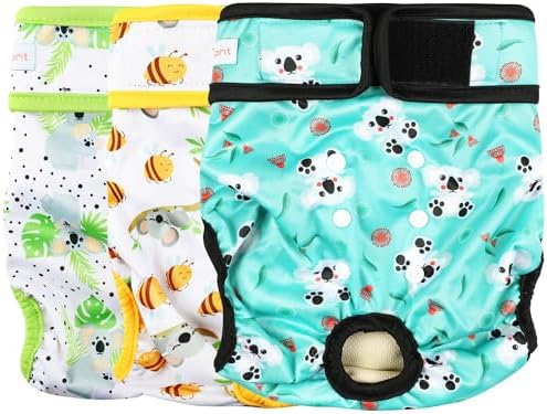 Langsprit Washable Female Dog Diapers (3 Pack) - No Leak Reusable Diapers for Doggy Female in Period - Highly Absorbent Dog Heat Panties with Adjustable Snaps (Koala, X-Large)