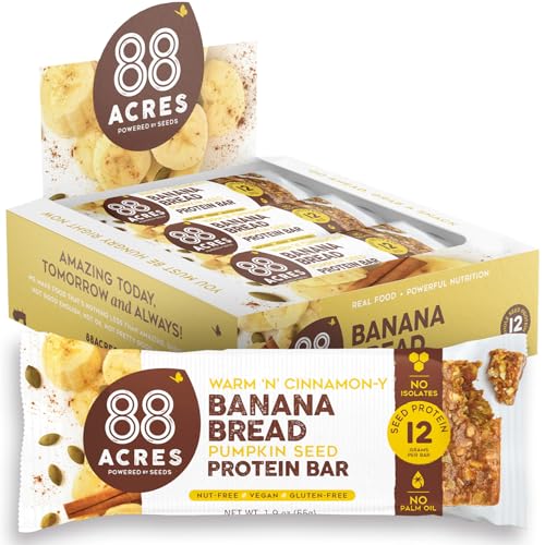 88 Acres Plant Based Seed Protein Bar | 9 Pack, Banana Bread | 12g of Plant Based Protein, Gluten Free, Nut Free, Non GMO, School Safe, No Palm Oil