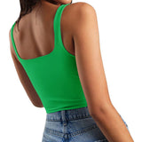 Artfish Women's Sleeveless Strappy Seamless Crop Tank Tops Square Neck Workout Fitness Basic Cropped Camis Christmas Kelly Green S