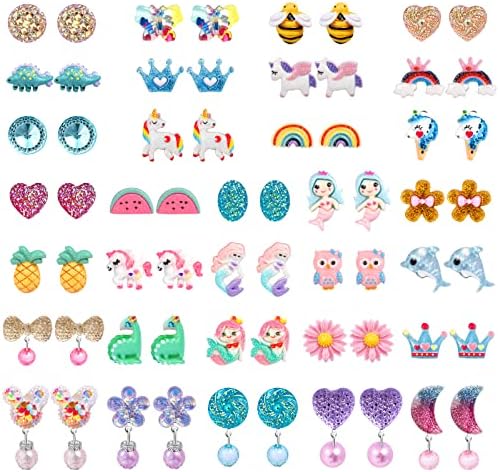 Clip On Earrings Hypoallergenic Clips Earrings Sets Suitable for Ages 4-12 Little Girls, Cute Small Clips On Earrings Jewelry Gifts Set