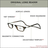 Clic Magnetic Reading Glasses, Computer Readers, Replaceable Lens, Original Long, (M-L, Tortoise, 2.25 Magnification)