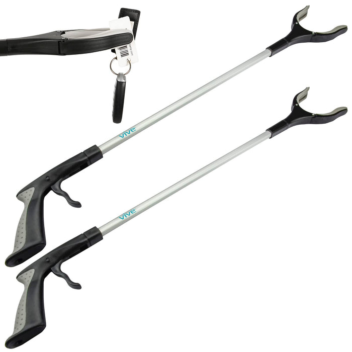 Vive Reacher Grabber Tool - 32" Extra Long Pickup Aid (2 Pack) - Trash Picker Upper, Rotating Hand, Heavy Duty Grip Arm - Reaching Assist for Litter, Elderly, Garden Nabber, Disabled, Handicap Arm