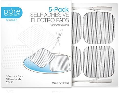 PurePulse Pro TENS Unit Massager Pads – Premium 5-Pack of 4 Square, Self-Adhesive 2” x 2” Replacement Electrode Pads (Total of 20 Pads)