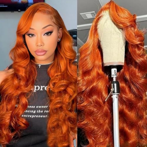 Ginger Lace Front Wigs Human Hair Body Wave 13x4 Transparent HD Lace Frontal Wigs Pre Plucked with Baby Hair for Black Women Human Hair Glueless Colored Wigs 28 inch