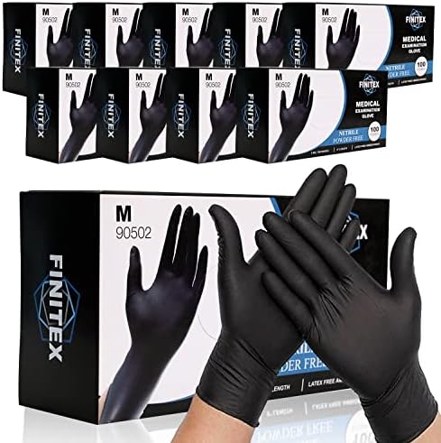 FINITEX Black Nitrile Disposable Medical Exam Gloves - 100/1000 PCS 6.3mil Gloves Powder-Free Latex-Free Food Gloves