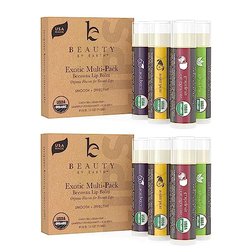 USDA Organic Lip Balm - USA Made & All Natural 4 Pack Multi Flavor Lips Moisturizer, Moisturizing Lip Care, Beauty Gifts & Small Birthday Gifts, Moisturizer Chapstick Care for Dry Lips