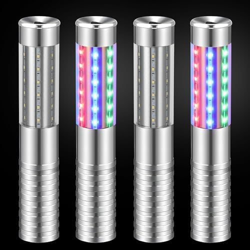 4 Pieces RGB LED Strobe Baton Light Rechargeable Bottle Service Sparklers Stick Reusable Champagne Bottle Handheld LED for Club Stage Nightclub Party Concert Event Bar Outdoor - Silver