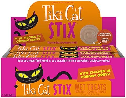 Tiki Cat Stix Mousse Treats, Single Serve Indulgent Lickable Treat or Dry Food Topper, with Chicken in Creamy Gravy, 0.5 oz. Servings (20 Count)