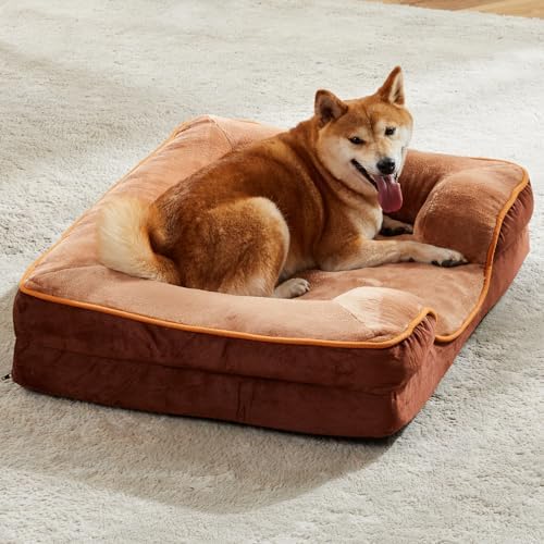 Sweetcrispy Orthopedic Dog Bed, Memory Foam Puppy Sleeping Sofa for Small Pets with Washable Removable Cover Non-Slip Base Waterproof Liner Egg Crate for Improved Sleep, Brown, 24" L x 18" W x 6" Th
