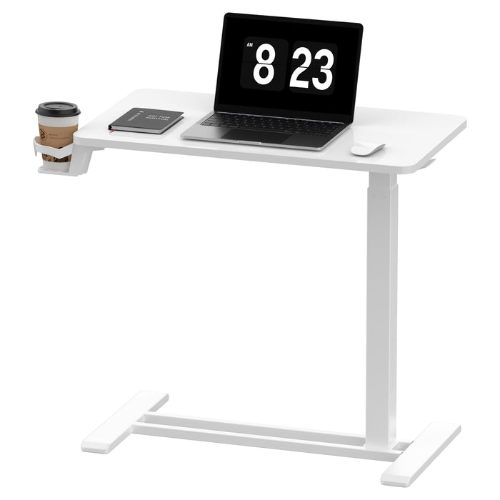 FLEXISPOT H7 Adjustable Overbed Bedside Table with Wheels Pneumatic Mobile Standing Desk Laptop Desk Rolling Computer Cart Movable Overbed Table Hospital Home Use(27.6" W x 15.7" D, White)