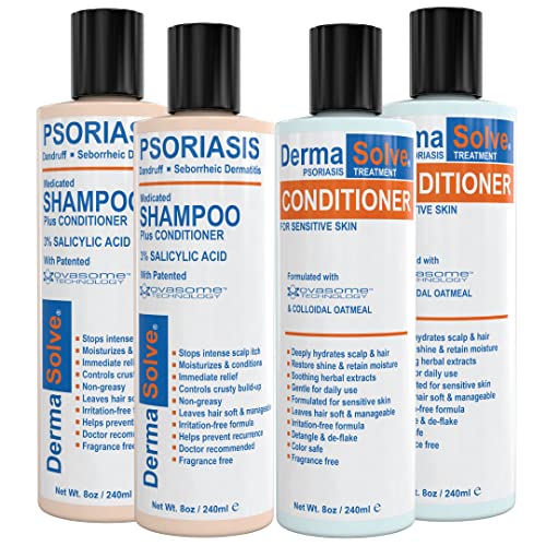 Scalp Psoriasis & Dandruff Shampoo and Conditioner by DermaSolve - Seborrheic Dermatitis Products - Naturally Heals Itchy Flakey Inflamed Skin and Provides Soothing Moisturizing Relief