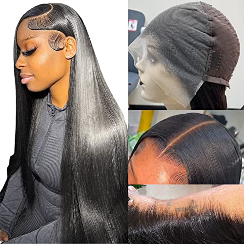 Lemoda 28 inch 13x6 Full Lace Frontal Wigs Human Hair HD Lace Frontal Wig 200% density 100% Human Hair Wigs 12A Grade Brazilian Virgin Straight Lace Front Wigs Human Hair for Black Women Pre Plucked