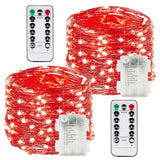 2 Pack Each 33Ft 100LED Battery Operated Fairy Lights with Remote, Waterproof Battery Christmas Twinkle Lights with Timer, String Lights for Bedroom Christmas Decorations (Red)