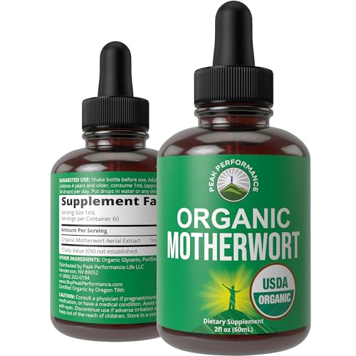 USDA Organic Motherwort Aerial Extract Liquid Drops. Vegan Herbal Supplement, Zero Sugar, Promotes Calm, Relaxation, Menstrual Relief and Endocrine Health. Motherwort Herb Tincture For Women and Men