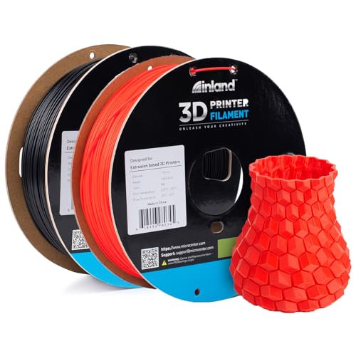INLAND 2 Pack PLA 3D Printer Filament - 3D Printing PLA Filament Bundle 1.75mm, Dimensional Accuracy +/- 0.03mm - 2kg Cardboard Spool (4.4lbs), Black & Red PLA