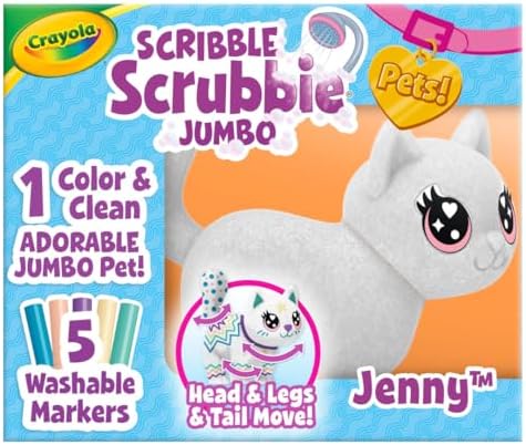 Crayola Scribble Scrubbie Jumbo, Large Posable Animal Toy, 6 Inches, Toy Cat for Girls & Boys, Animal Grooming Toy, Gift