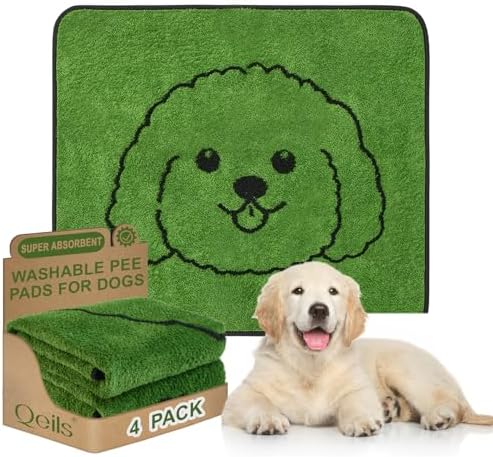Qeils Reusable Puppy Pads, Washable Pee Pads for Dogs 4 Pack Durable Absorbent Leakproof Dog Training Pads for Home or Travel, Non-Slip Wee Wee Pads Potty Pads 30"x34"