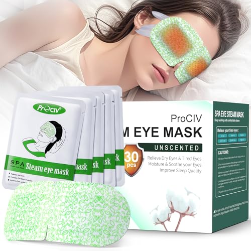 ProCIV 30 Packs Steam Eye Mask, Heated Eye Masks Relaxing Gifts for Women Soothing Eye Fatigue Hot Sleep Mask, Warm Eye Compress for Dry Eyes, Disposable Eye Mask for Travel Essentials