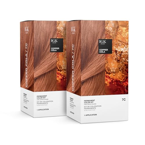 IGK Permanent Color Kit COPPER COLA - Dark Coppery Blonde 7C | Easy Application + Strengthen + Shine | Vegan + Cruelty Free + Ammonia Free | 4.75 Oz (2 Pack)