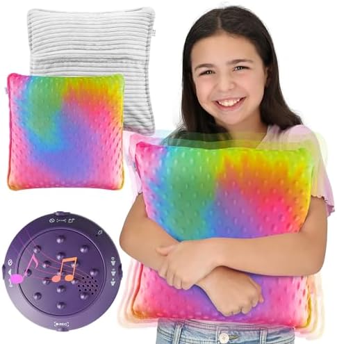 Special Supplies Vibrating Pillow Sensory Pressure Activated for Kids and Adults, 12” Plush Minky Soft Cover, Textured Therapy Stimulation Bumps- 3 Vibration Modes, Music & Voice Recording-Multi-Color