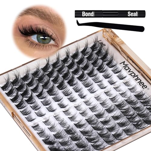 Cat Eye Lash Extensions Kit Fox Eye Lash Clusters Kit L Curl Eyelash Extensions Fluffy Eyelash Clusters Wispy Individual Lashes with Lash Bond and Seal by Mavphnee