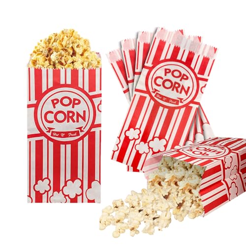 200 Pieces 1 OZ Popcorn Bags Classic Red & White Stripes Paper Popcorn Bags for Individual Servings Bulk Popcorn Bag for Carnival Themed Party, Movie Night, Birthday, Decorations (200)