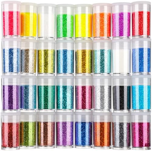 Teenitor Glitter, 32 Colors Body Glitter Face Glitter, Hair Glitter Nail Glitter for Crafts Resin Accessories, Fine Glitter for Resin Nail, Eye Glitter Makeup, Gold Glitter Red Glitter Black Glitter