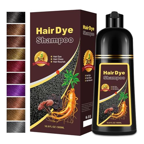 Hair Dye Shampoo 3 in 1, Long-Lasting Gray Hair Coverage, Hair Color Shampoo with Herbal Ingredients, Easy Application Shampoo Para Canas for Women Men 16.9 Fl Oz (Dark Red Wine)
