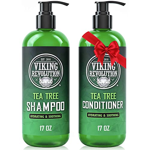 Viking Revolution Tea Tree Shampoo and Conditioner Set - Hydrates, Moisturizes & Soothes Dry and Itchy Scalps - With Natural Tea Tree Oil - 17 oz