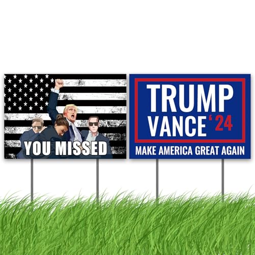 GAGEC Trump Vance 2024 Yard Signs 2 Pack, You Missed Trump Decorative Yard Sign with H-Stakes Make America Great Again Signs for Lawn Garden Yard Home Outdoor Decor 12x18 Inch