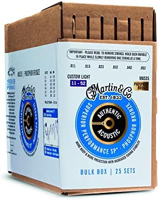 Martin Authentic Acoustic Guitar Strings, Superior Performance Custom Light 11-52, 92/8 Phosphor Bronze, 25 Sets