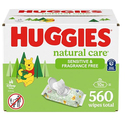 Huggies Natural Care Sensitive Baby Wipes, Unscented, Hypoallergenic, 99% Purified Water, 10 Flip-Top Packs (560 Wipes Total)